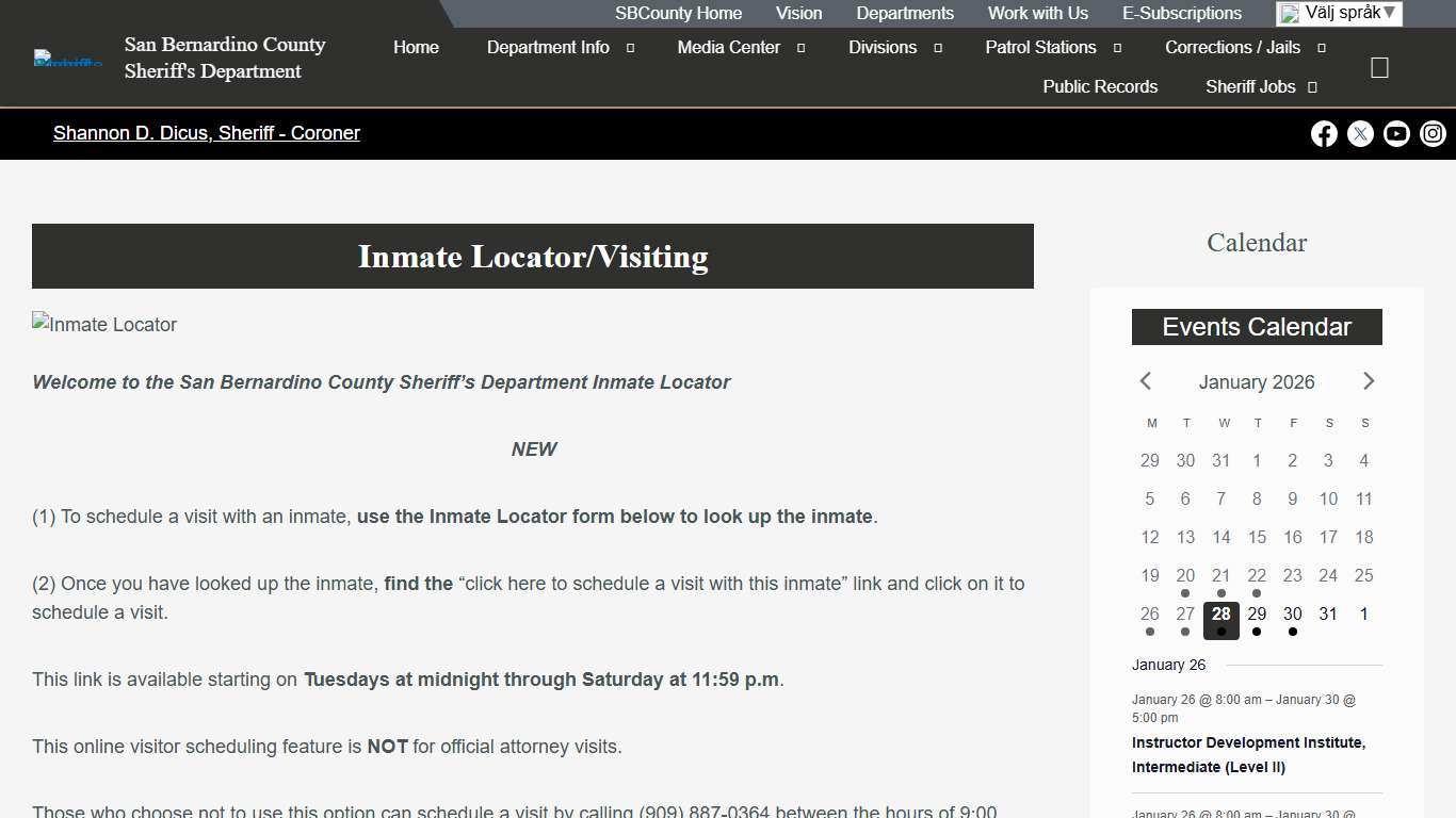 Inmate Locator – San Bernardino County Sheriff's Department