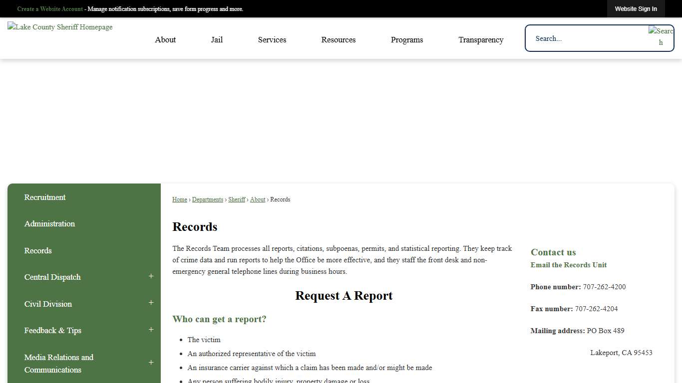 Records Lake County, CA